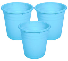 Kuber Industries Plastic Dustbin|Portable Garbage Basket & Round Trash Can for Home,Kitchen,Office,College,7 Ltr,Pack of 3 (Sky Blue)