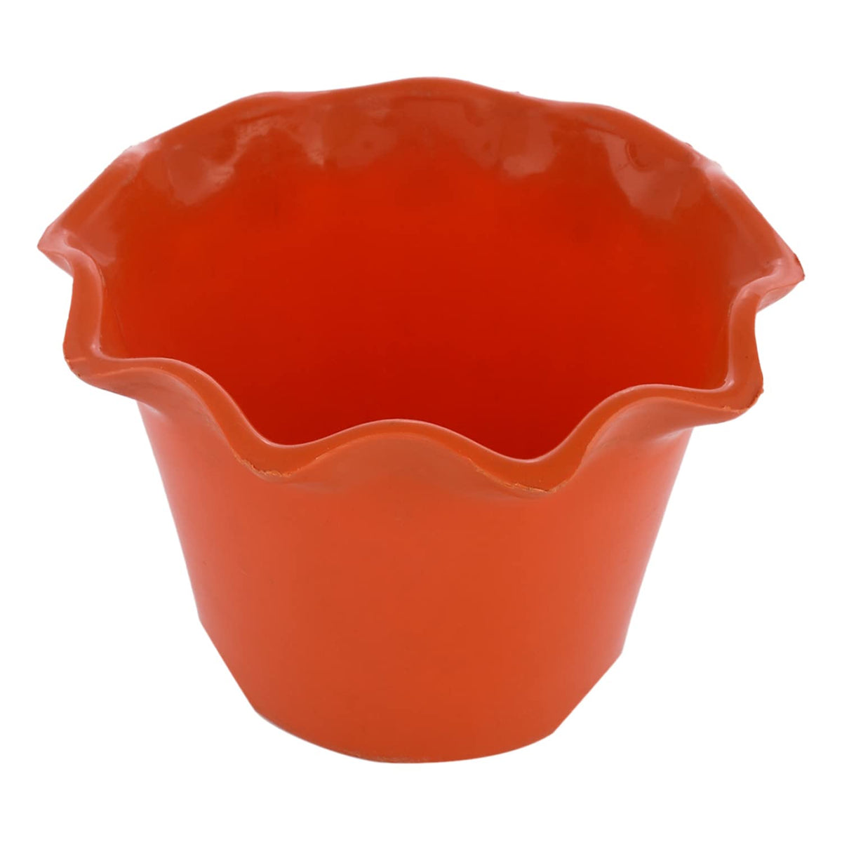 Kuber Industries Blossom Flower Pot|Durable Plastic Flower Pot|Gamla with Drain Holes for Home D cor|Balcony|Garden|8 Inch (Orange)