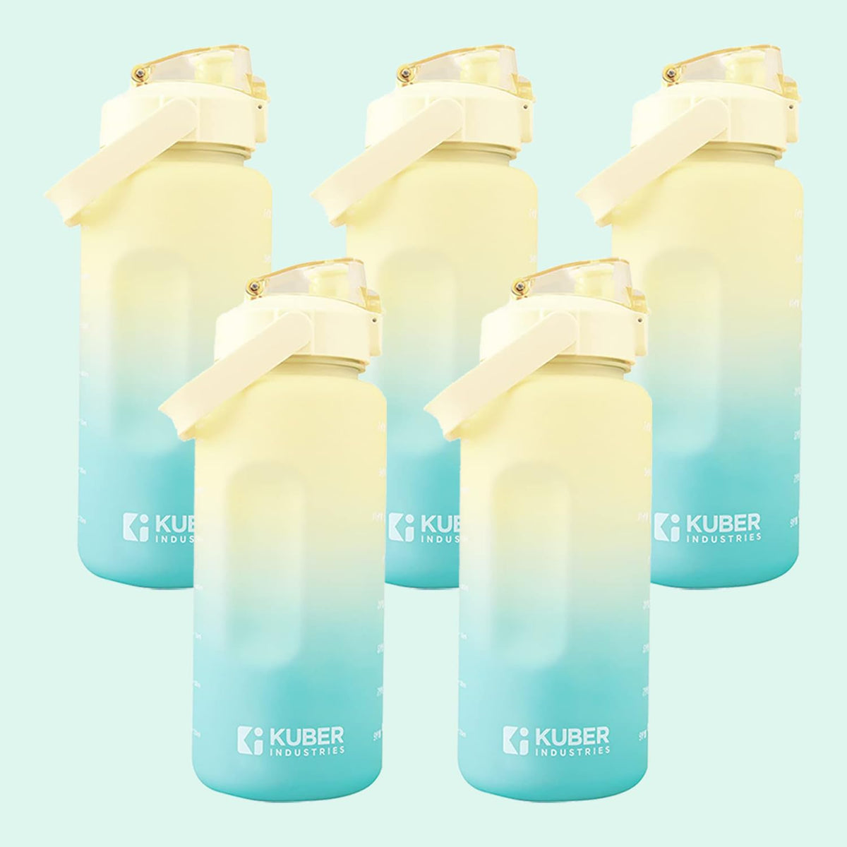 Kuber Industries 2 Litre Water Bottle with Time Marker|BPA Free,Leakproof,Non-Toxic & Durable|Sipper Water Bottle for Kids & Adults with Straw|for Gym,Home,Office & School |Yellow & Blue (Pack of 5)