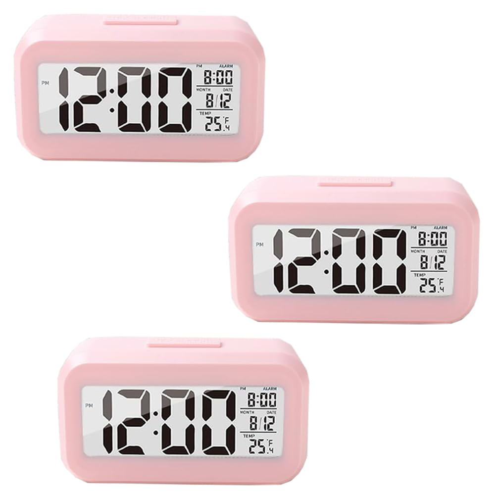 Kuber Industries ABS Battery Oprated Loud Digital Alarm Clock|Desk, Table Clock|Alarm Clock for Heavy Sleepers-Pack of 3 (Pink)