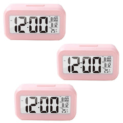 Kuber Industries ABS Battery Oprated Loud Digital Alarm Clock|Desk, Table Clock|Alarm Clock for Heavy Sleepers-Pack of 3 (Pink)