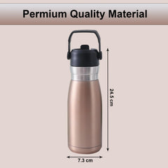 Kuber Industries Pack of 3 Vacuum Insulated Water Bottle | Stainless Steel Sipper Bottle with Handle | Hot & Cold Water Bottle | Leakproof, BPA Free, Rustproof | 780 ML | Gold