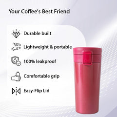 Kuber industries Stainless Steel Insulated Coffee Tumbler With Sipper Lid 380 ML-Pack of 4 (Red)