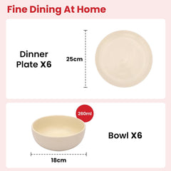 Kuber Industries 12 Pcs Ceramic Dinner Set | Dishwasher & Microwave Safe | Crockery Set for Dining & Gifting | 6 Pcs Dinner Plates & 6 Pcs Bowl | Cream