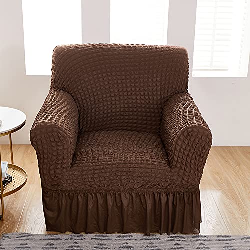 Kuber Industries Pack of 5 Sofa Cover | Single Seater Sofa Cover | Sofa Chair Cover | Couch Cover for Hall | Universal Sofa Slipcover | Elastic Spandex Sofa Cover for Living Room | OSSC003 | Brown