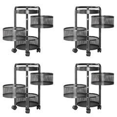 Kuber Industries 3-Layer Kitchen Trolley | 360° Rotating Storage Rack | Round Storage Rack with Wheels | Fruit and Vegetable Storage for Kitchen | Pack of 4 | (Black)