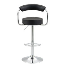 Kuber Industries Curvy Bar Stool Chair for Kitchen with PU Leather Seat Cushion, Footrest & 360 Swivel | 32 inch Height Adjustable High Chair for Breakfast Counter & Cafeteria | Brown & Chrome