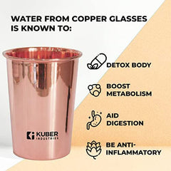 Kuber Industries Pure Copper Jug and Glass Set | BPA Free, Non Toxic, Rustproof, Durable, Lightweight | Jug with Lid| 2pcs Glass Set | Jug- 1.5L, Glass- 300ml Each