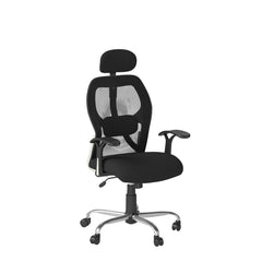 Kuber Industries Ergonomic Office Chairs for Work From Home | Comes with Manual Height Adjustable, Armrest, Headrest & 2D Lumbar Support | Comfy Study Chair for Students with Wheels | Black & Red Seat