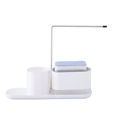 Urbane Home 3 in 1 Press Soap Dish for Bathroom & Kitchen Sink 550ml | Multifunctional Handwash Dispenser with Sponge Holder & Towel Rack |White | Kitchen Accessories Items.