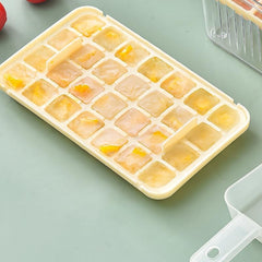 Kuber Industries 2 Layer Ice Cube Tray with Lid | Fridge Ice Cube container | 56 ice cube molds for freezing | One-Press Demolding | BPA Free | Biege