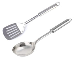 Kuber Industries Stainless Steel Kitchen Utensil, Cookware Set, Kitchen Tool- Set of 2 (Ladle & Solid Turner) (Silver)