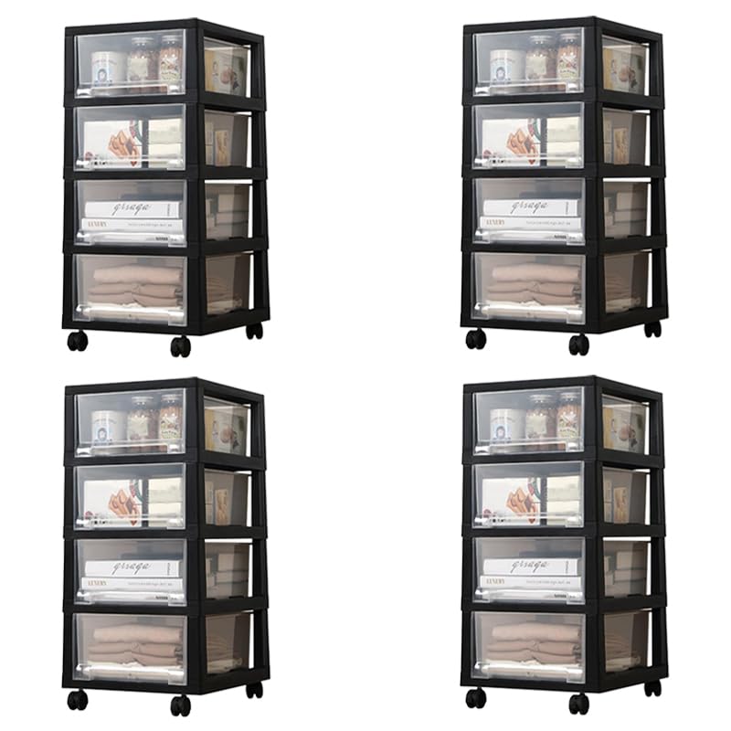 Kuber Industries 5 Layer Cosmetic Cabinet with Trolley|5-Tier Rolling Cart|Shelf Stand With Drawer|Pack of 4|Black