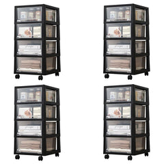 Kuber Industries 5 Layer Cosmetic Cabinet with Trolley|5-Tier Rolling Cart|Shelf Stand With Drawer|Pack of 4|Black