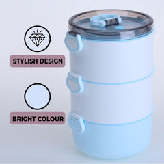 Kuber Industries Pack of 3 Insulated Lunch Box with 3 Compartments|100% BPA Free, Food Grade ABS Plastic|Leakproof & Spill Proof|Dishwasher & Microwave Safe Lunch Box|3000 ML|HX0035097|Blue