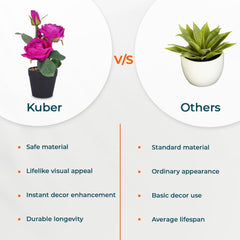 Kuber Industries Artificial Plants for Home Décor|Natural Looking Indoor Fake Plants with Pot|Artificial Flowers for Decoration-Pack of 4 (Pink)