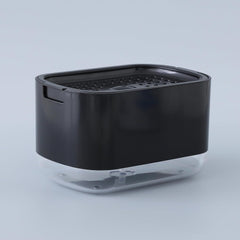 Heart Home 2 in 1 Press Soap Dish for Kitchen with Sponger Holder | 300 ml | Hollow Design | Durable & Smooth Body | Soap Dispenser for Bathroom & Kitchen | Dishwashing Liquid Dispenser | Black