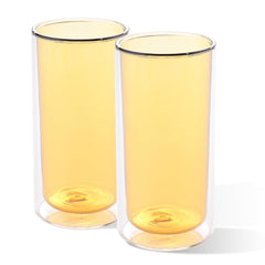 Kuber Industries 10 Pcs Double Walled Glasses | Borosilicate Glass Tumblers for Water | High Heet Resistance | Microwave & Dishwasher Safe | Juice Glasse | 250 ML | Pack of 5 | Yellow