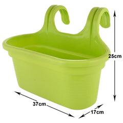 Kuber Industries Hanging Flower Pot|Double Hook Plant Container|Durable Plastic Glossy Finish Pots for Home|Balcony|Garden|12 Inch|Pack of 2 (Green)