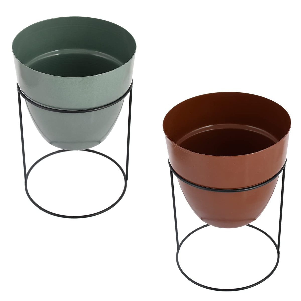 Kuber Industries Metal Planter|Decorative Modern Indoor Desk Pot|Iron Table Stand Flower Planter Pot for Home D cor,8.5 Inches,Pack of 2 (Green & Terracotta)