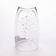Kuber Industries 6 Pcs Star Sequin Glasses | Double Walled Borosilicate Glass | High Thermal Resistance | Microwave & Dishwasher Safe | 450 ML | Pack of 3 | Transparent