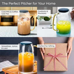 Kuber Industries Premium 1.5 LTR Glass Jug with Silicone Lid and Handle | Leakproof Pitcher for Water, Cold Brew, Tea, Iced Coffee, Lemonade | Heat Resistant | Housewarming Gift | Transparent