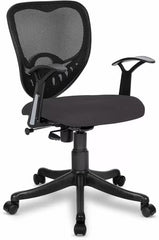 Kuber Industries Ergonomic Revolving Office Chairs for Work From Home | Comes with Manual Height Adjustable, Armrest & Lumbar Support | Comfy Study Chair for Students with Wheels | Black & Grey Seat