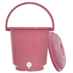 Kuber Industries Multipurposes Plastic Bucket with Lid & Tap System for Home Cleaning & Save Water, 18Ltr. Pack of 2 (Pink)