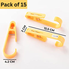 Kuber Industries Multipurpose Bar Hooks & Pins for Laundry, Kitchen, & Wardrobe| ABS|Durable, Strong Grip|Easy to Use | Pack of 15 |Yellow