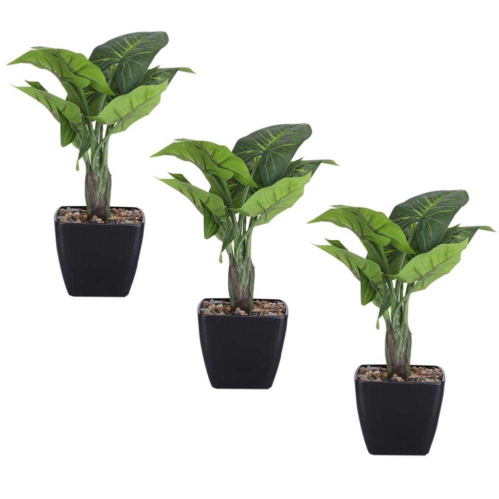 Kuber Industries Artificial Plants for Home Décor|Natural Looking Indoor Fake Plants with Pot|Artificial Flowers for Decoration-Pack of 3 (Green)