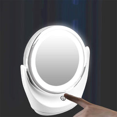 Kuber Industries Industires Foldable Makeup Mirror with LED Light|Mirror for Table Top, Vanity, Desk|Battery Operated & USB Port(White) (Pack of 2)