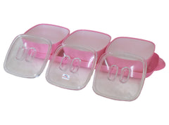 Heart Home Food Grade Microwave Safe Plastic 1 Tray & 3 Bowls Set with Silicon Rubberized Ring Lid (Pink)-50HH01374