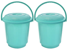 Kuber Industries Multipurposes Plastic Bucket for Bathing Home Cleaning & Storage Purpose with Lid, 16Ltr.- Pack of 2 (Green)-47KM01179