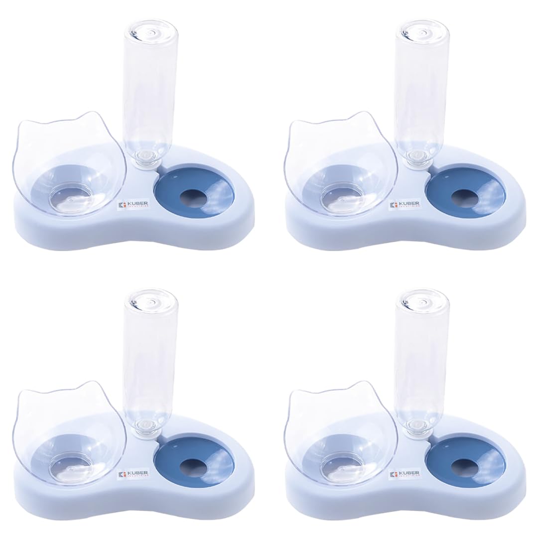 Kuber Industries Animal Feeding Plastic 2 in 1 Pet Bowls | Cat & Dog Bowl | Small/Medium Size Pet Feeding Bowl | Non-Toxic & 100% Safe for Pets (Pack of 4) | Blue