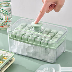 Kuber Industries 2 Layer Ice Cube Tray with Lid | Ice Cube Storage Box with Ice Scoop | 56 Ice Cube Molds for Freezing | One-Press Demolding | BPA Free | Green
