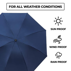 Kuber Industries Pack of 2| 3 Fold Manual Umbrella|Windproof, Sunproof & Rainproof|with Polyester Canopy, Sturdy Steel Shaft & Wrist Straps|Easy to Hold & Carry|Umbrella for Women, Men & Kids |Blue