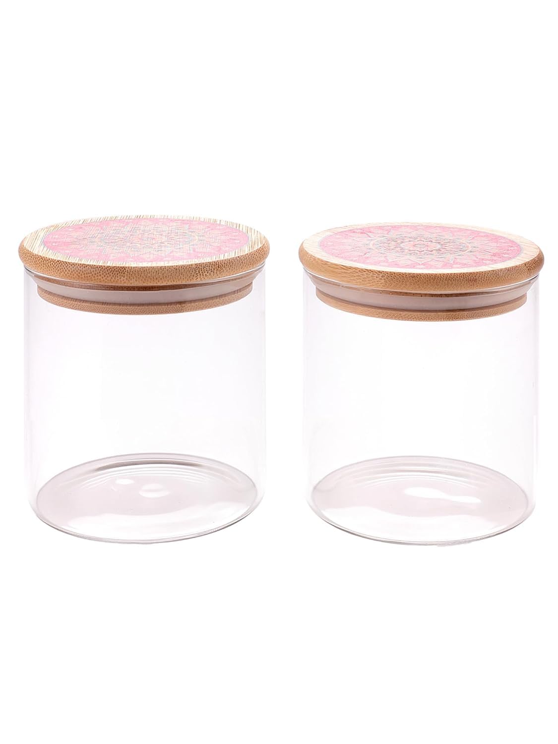 Kuber Industries Borosilicate Glass Jar with Printed Bamboo Lid|Kitchen Organizer Items and Storage|Multi-utility, Leakproof, Airtight Storage Jar for Cookies,Snacks,Tea,Coffee,Sugar|Pack of 2(300ml)