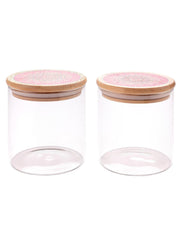 Kuber Industries Borosilicate Glass Jar with Printed Bamboo Lid|Kitchen Organizer Items and Storage|Multi-utility, Leakproof, Airtight Storage Jar for Cookies,Snacks,Tea,Coffee,Sugar|Pack of 2(300ml)