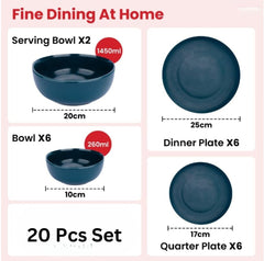 Kuber Industries 20 Pcs Ceramic Dinner Set | Dishwasher & Microwave Safe | Crockery Set for Dining & Gifting | 6 Pcs Full Plates & 6 Pcs Half Plate & 2 Pcs Serving Bowl & 6 Pcs Bowl | Green