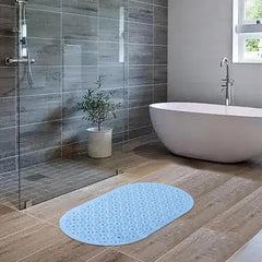 Kuber Industries Bath Mat | PVC Bathroom Mat | Shower Bath Mat | Floor Tub Mat | Bathroom Oval Mud Mat | Anti-Skid Shower Bathroom Mat | Q-02B |Pack of 2| Light Blue