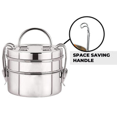 Kuber Industries Clipper Stainless Steel Tiffin Box | Lunch Box with Locking Clip I Silver | Set of 2 Box | Everyday use Home Office Steel Lunch Box (2 Container, 1000ml) (Pack of 5)