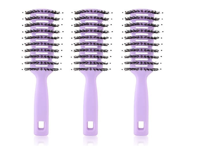 Homestic Hair Brush | Flexible Bristles Brush | Hair Brush with Paddle | Quick Drying Hair Brush | Suitable For All Hair Types | Round Vented Hair Brush | 3 Piece | C13-X-PURP | Purple
