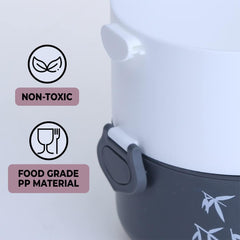 Kuber Industries Insulated Lunch Box with 2 Compartments|100% BPA Free, Food Grade ABS Plastic|Leakproof & Spill Proof|Dishwasher & Microwave Safe Lunch Box|2000 ML|HX0043347|Pack Of 2|Black & White