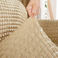 Kuber Industries Pack of 3 Sofa Cover | Single Seater Sofa Cover | Sofa Chair Cover | Couch Cover for Hall | Universal Sofa Slipcover | Elastic Spandex Sofa Cover for Living Room | OSSC005 | Beige