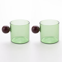 Kuber Industries 6 Pcs Borosilicate Glass Coffee Cups | Cup with Wooden Ball Handle | High Heat Resistant | Microwave and Dishwasher Safe | 120 ML | Pack of 3 | Green