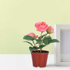 Kuber Industries Artificial Plants for Home Décor|Natural Looking Indoor Fake Plants with Pot|Artificial Flowers for Decoration-Pack of 4 (Pink)