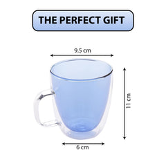 Kuber Industries 4 Pcs Glass Coffee Mugs | Borosilicate Double Walled Glass Mug | High Heat Resistant | Microwave and Dishwasher Safe | 400 ML | Pack of 2 | Blue