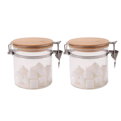 Urbane Home Borosilicate Glass Jar with Bamboo Lid | Kitchen Organizer Items & Storage | Multi-utility, Leakproof, Airtight Storage Jar for Cookies, Snacks, Tea, Coffee, Sugar | Set of 2 (650ml)