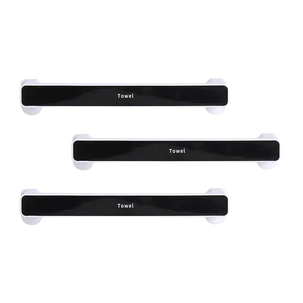 Kuber Industries (Set of 3) Large Self-Adhesive Bathroom Towel Holder & Hanger - Rod & Stand for Kitchen, Washroom without Drilling - Black