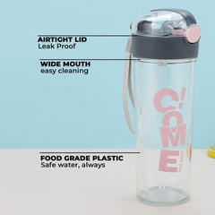 Kuber Pack of 5 Water Bottle for Kids | Printed Designs for Kids | Plastic Sipper Bottle for Kids | Food Grade Plastic | One Click Open Flip Lid | Transparent, Leak Proof, BPA Free | 420 ml